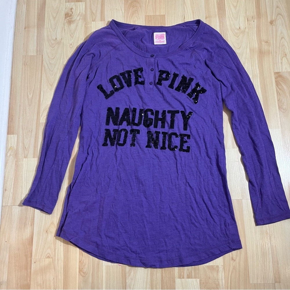 Victoria's Secret PINK long-sleeve sleep shirt "Love Pink" and "Naughty Not Nice